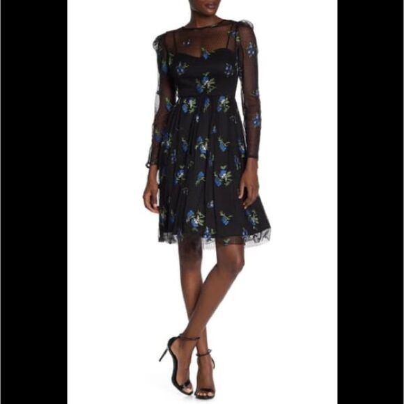 Taylor black long sheer sleeves embroidered dress - Picture 3 of 13